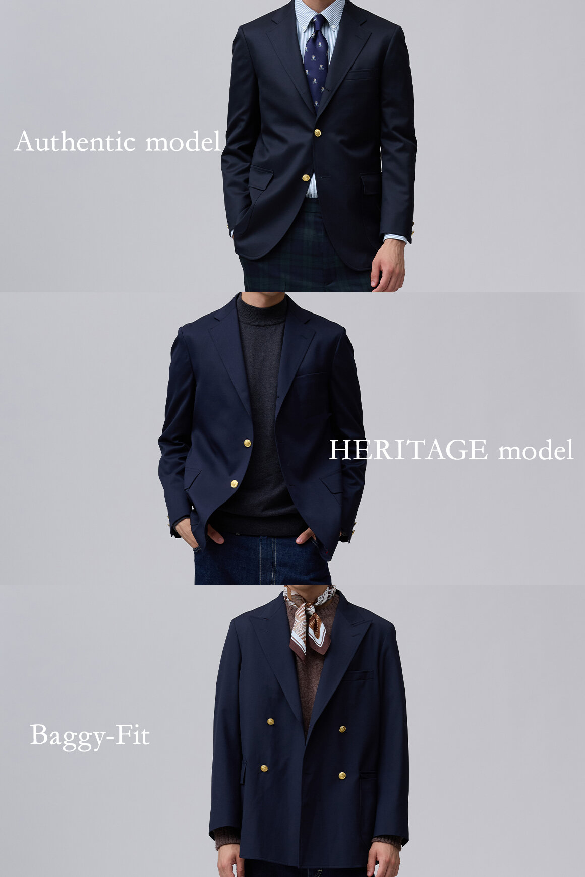 J.PRESS AUTHENTIC MODEL ネイビー ブレザー J.PRESS MEN】あなたに似合うブレザーを、3つのフィットから