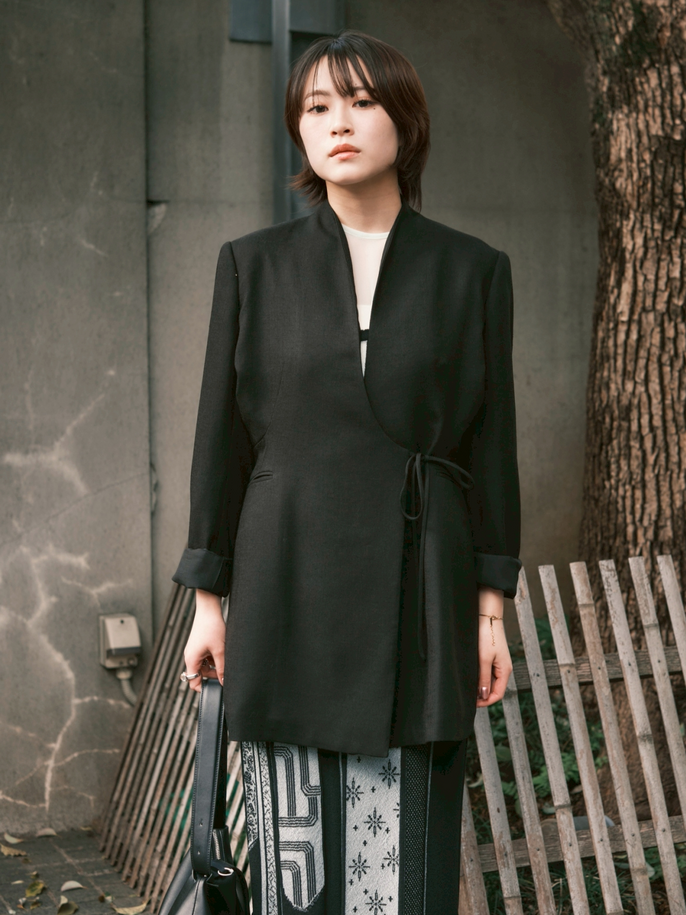 Triacetate Polyester Collarless Jacket