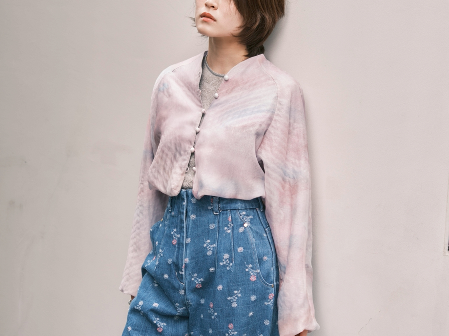Floral Jacquard High Waisted Denim Trousers